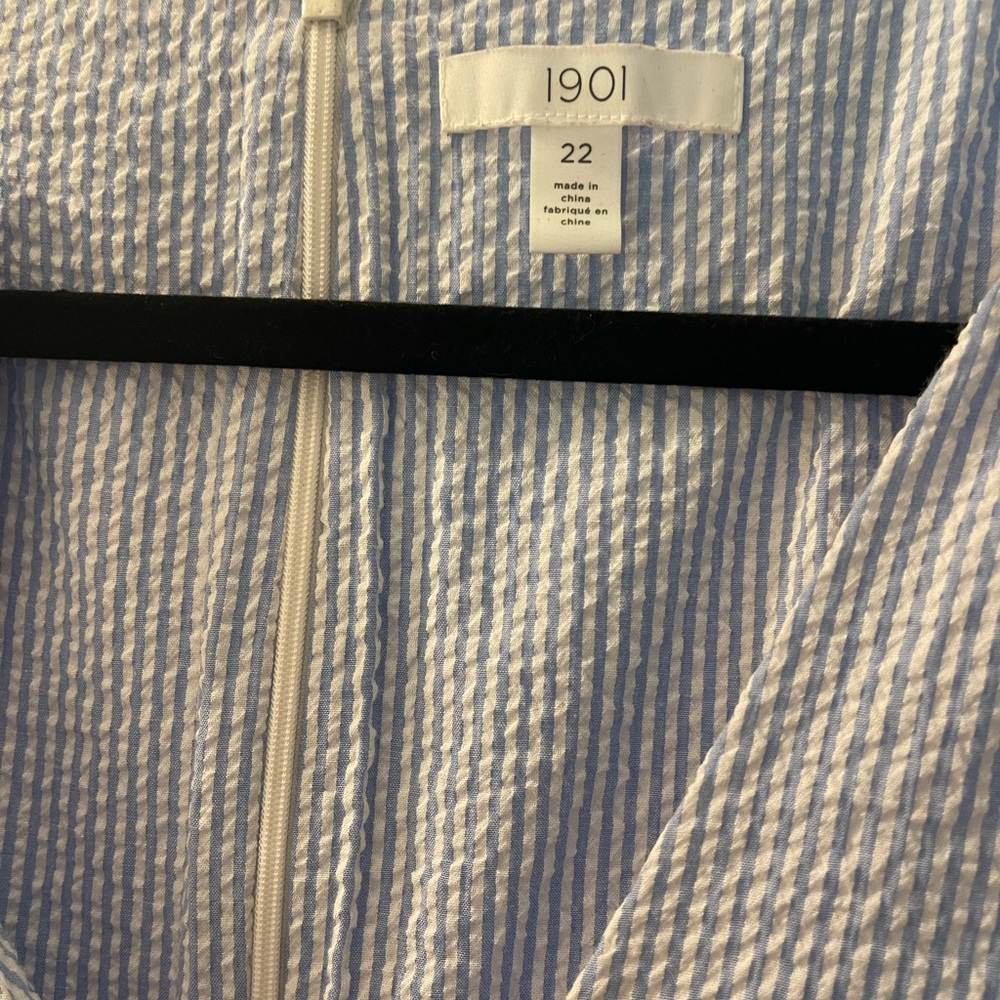 1901 Light Blue and White Seersucker Dress - Picture 2 of 3